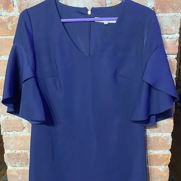 NWOT Trina Turk Deep Purple Midi Dress w/V Neck and Wrap Sleeves Zipper Back - Picture 3 of 11